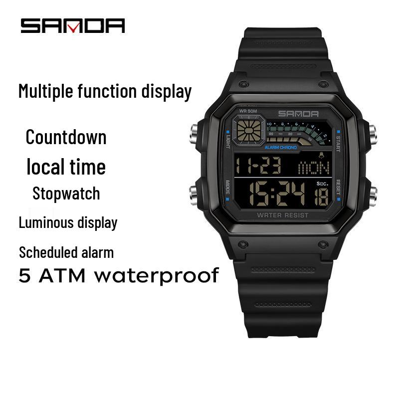 Sanda Sports Waterproof Square Electronic Watch for Teens - Unisex Fashionable and Simple Design