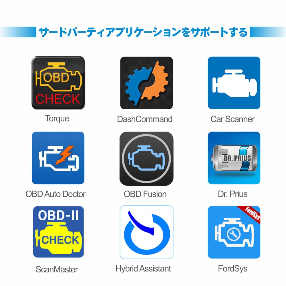 OBD2 Bluetooth Scan Tool, OBD2 Scanner for iOS/Android, OBD II Scanner, Automotive Diagnostic Tester v1.5, Dual-Layer Chip (Japanese Manual Included)