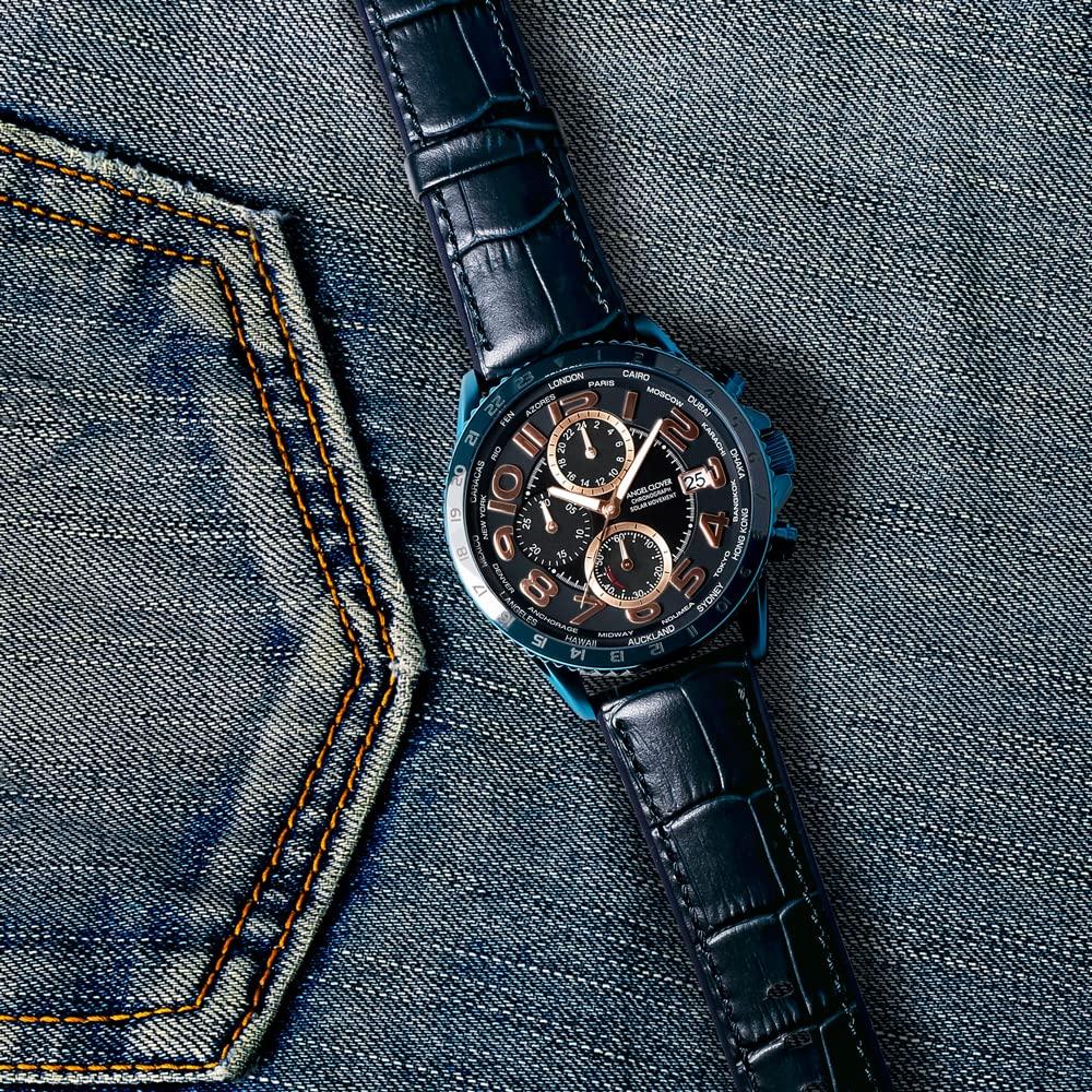 Angel Clover Mondo Solar Men's Watch, Navy Dial, Stainless Steel, Solar Battery, 44.5mm, Official Warranty, MOS44NNV-NV