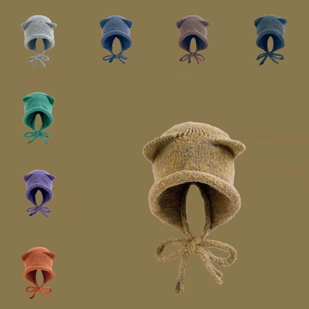 Adorable Cat Ear Knit Hat Women Winter Japanese Style Warm Ear Protector Headband Wool Hat