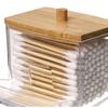 1. Acrylic Cotton Swab Holder and Bamboo Cover Transparent Cotton Swab Storage Ear Holder, Toothpick Storage, Decoration