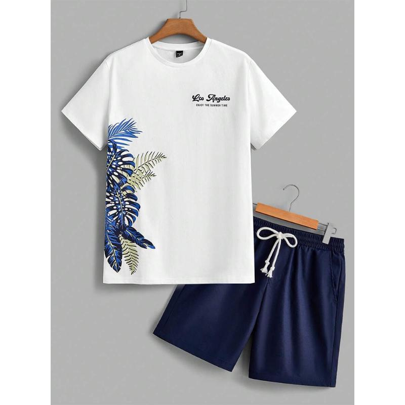 Hawaiian Style Men's T-shirt Beach Pants Suit Daily Casual Stylish Men's Short-sleeved Top Outdoor Vacation Men's Athletic Short