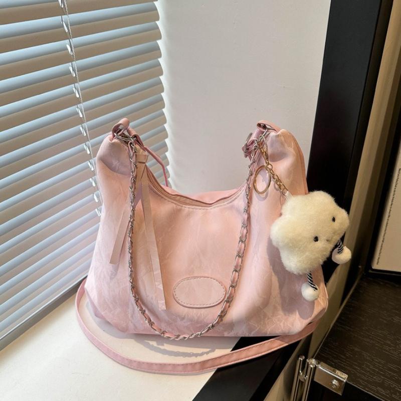 Casual Soft Large Capacity Tote Bag with Wide Strap Decorative Chain for Work Daily Shoulder Purse Use Commute Crossbody Bag