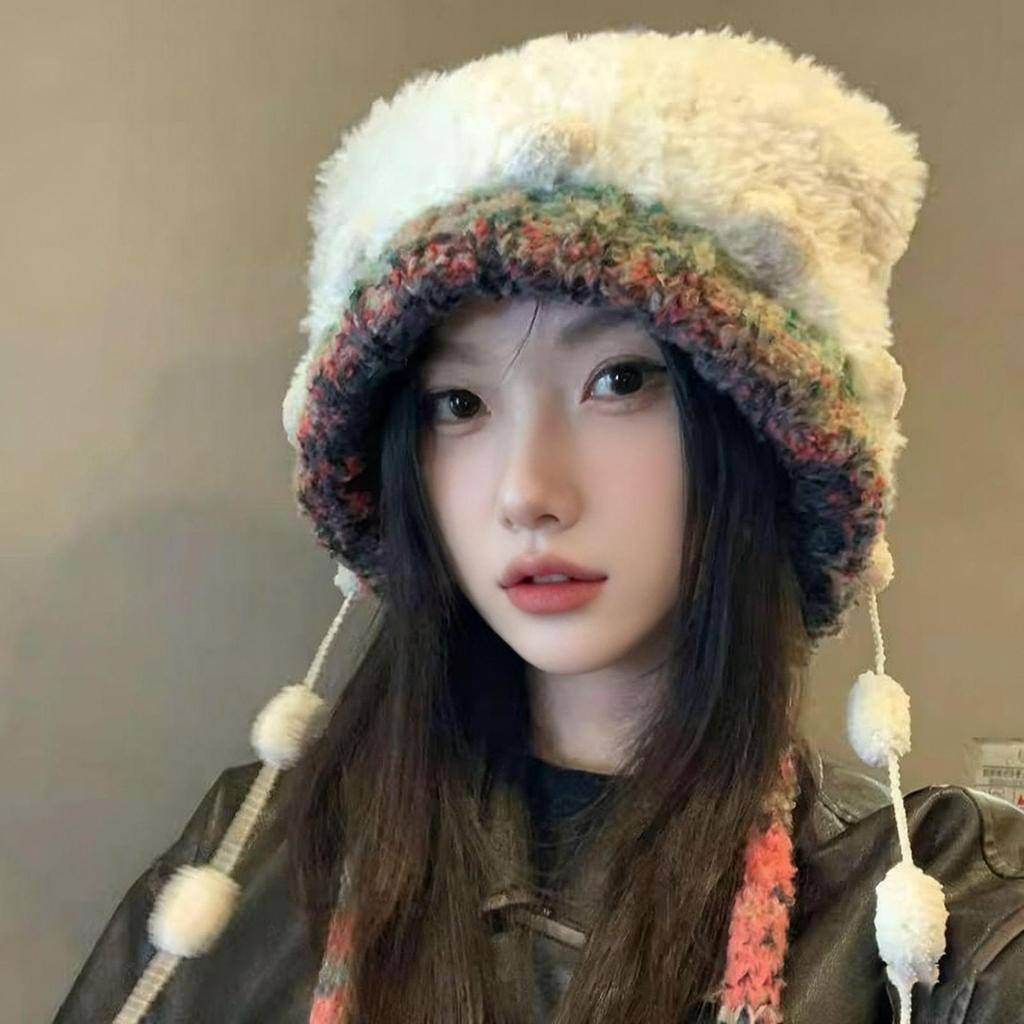 Dámská plyšová čepice s medvědími ušima - Hřejivá a všestranná pletená zimní čepice 2025 s teplou ochranou uší