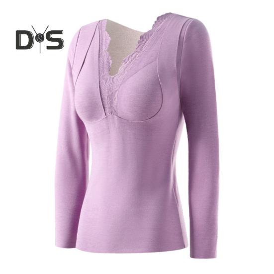 Thermo-Unterteile mit integrierten Brustpolstern. Doppellagige, warme DE-Samt-Langarmpullover-Oberteile, einfarbig, für den Winter, innen und außen