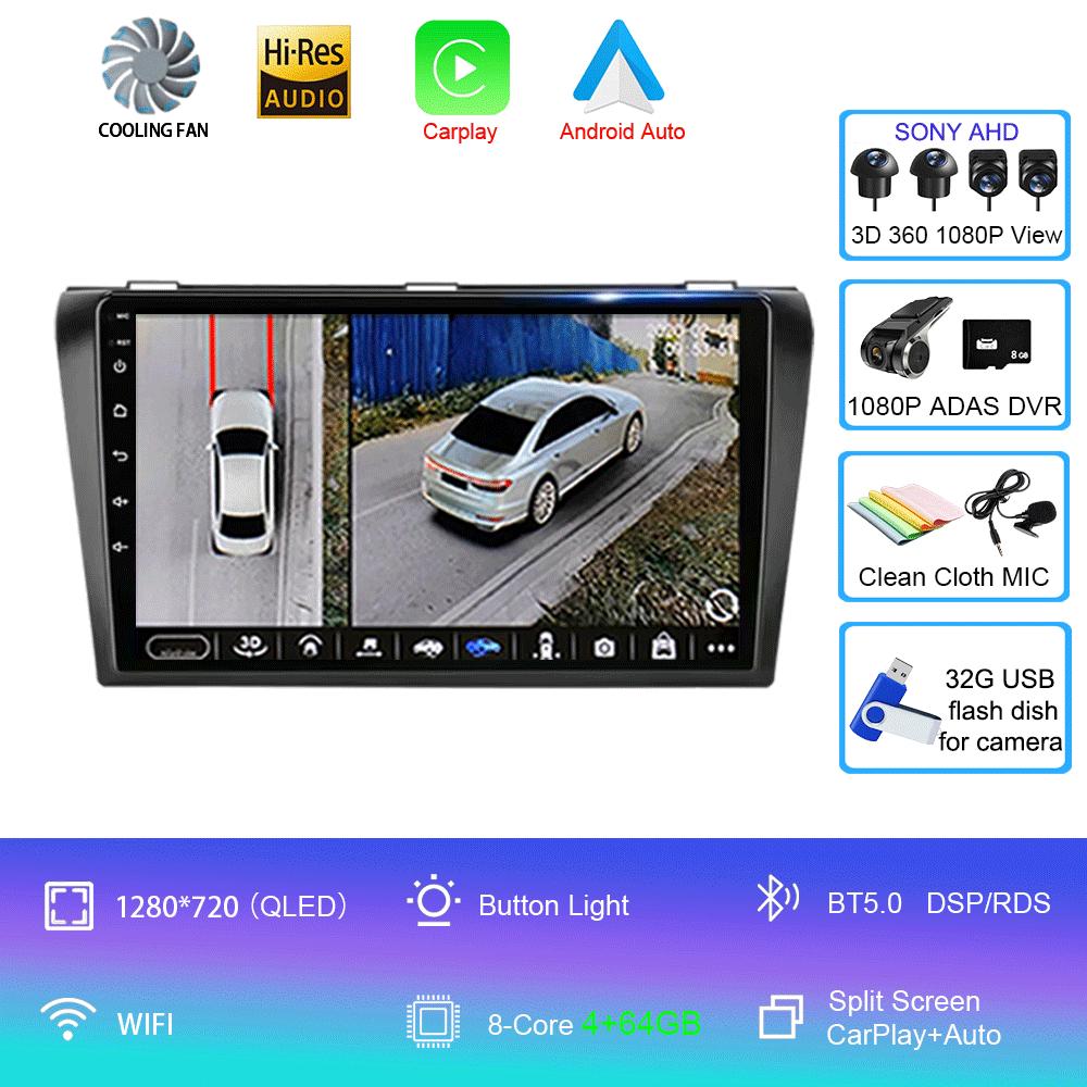 2 Din Car Radio Android 14 For Mazda 3 2004-2009 Multimedia Player Stereo Navigation with BOSE Carplay Speakers Head Unit Video