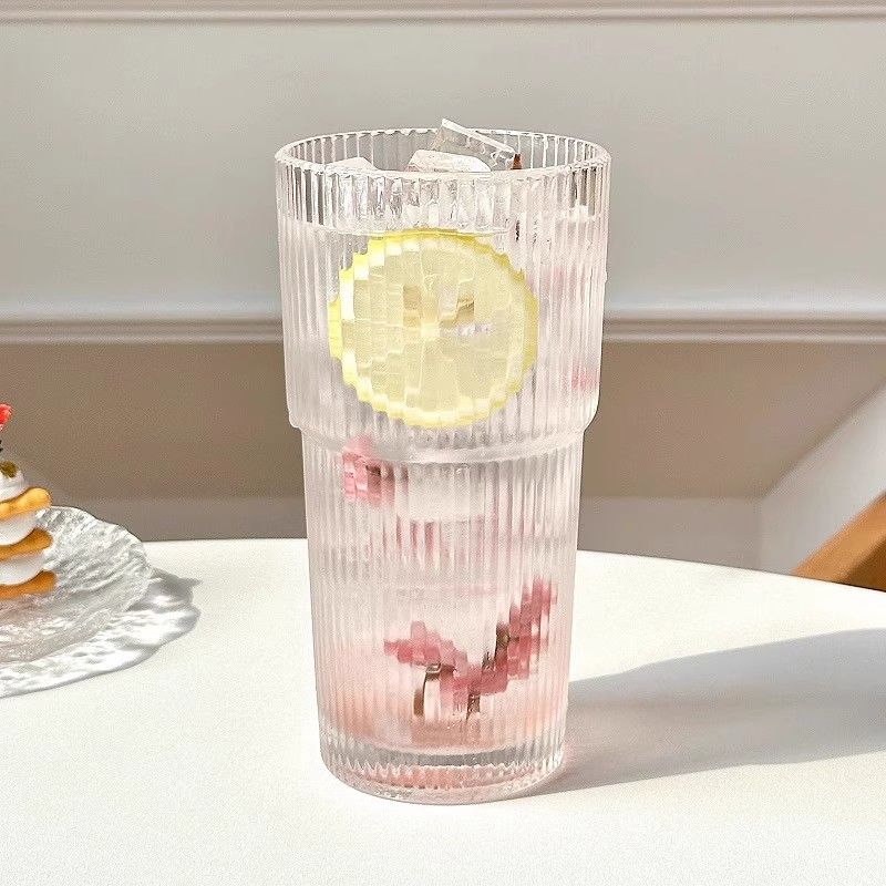 600ml Vertical Striped Glass Cup with Lid And Straw Cold Juice Coffee Drinkware Striped Mugs for Hot And Cold Beverages