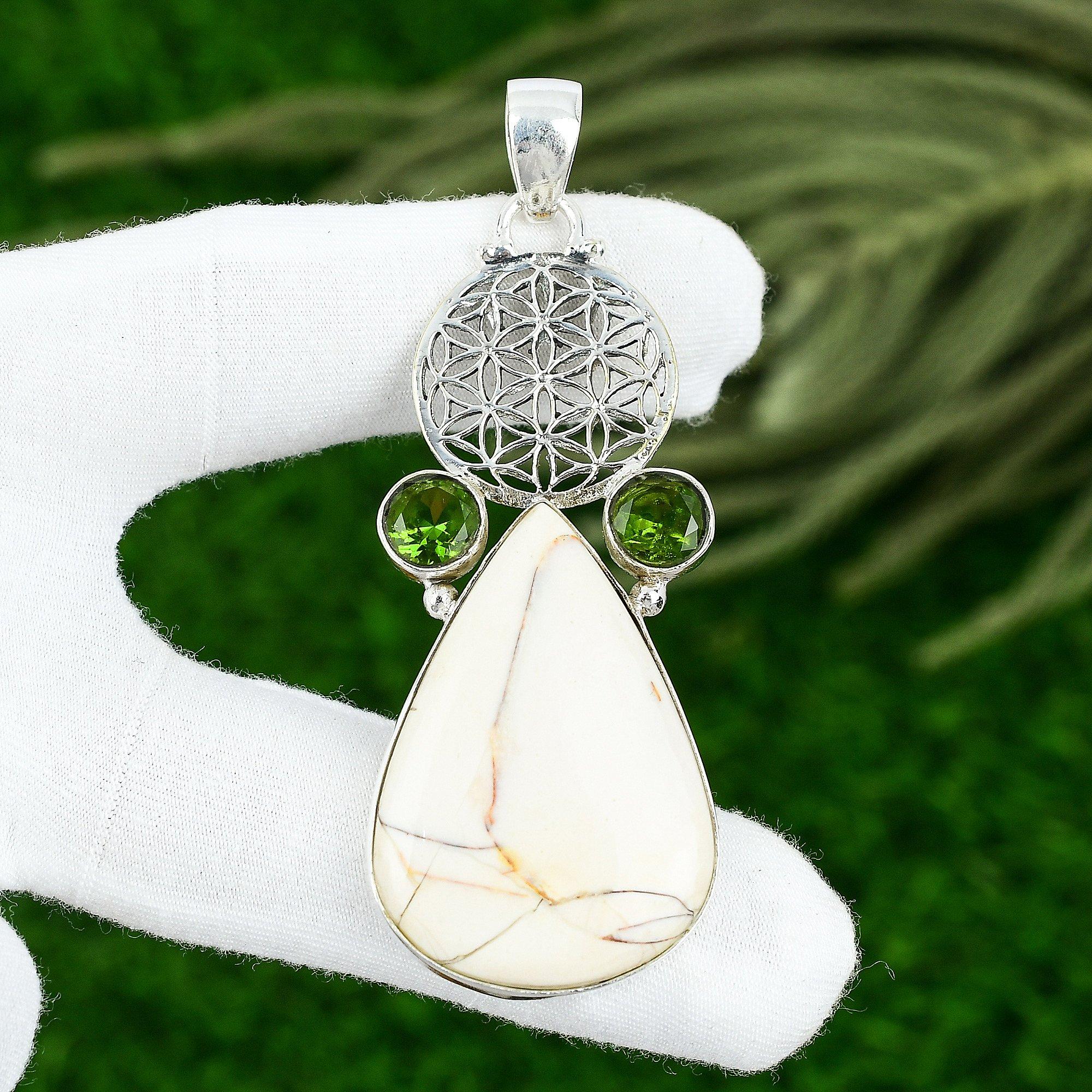 

Brecciated Mookaite Stone Peridot Engagement Elegant New Pendant Sterling Silver