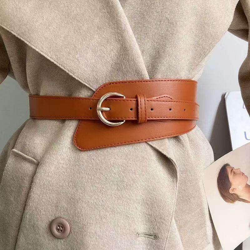 Wide Black PU Belt Women With Zinc Alloy Pin Buckle Stylish Waist Cincher Coats Blazers Casual Outfits