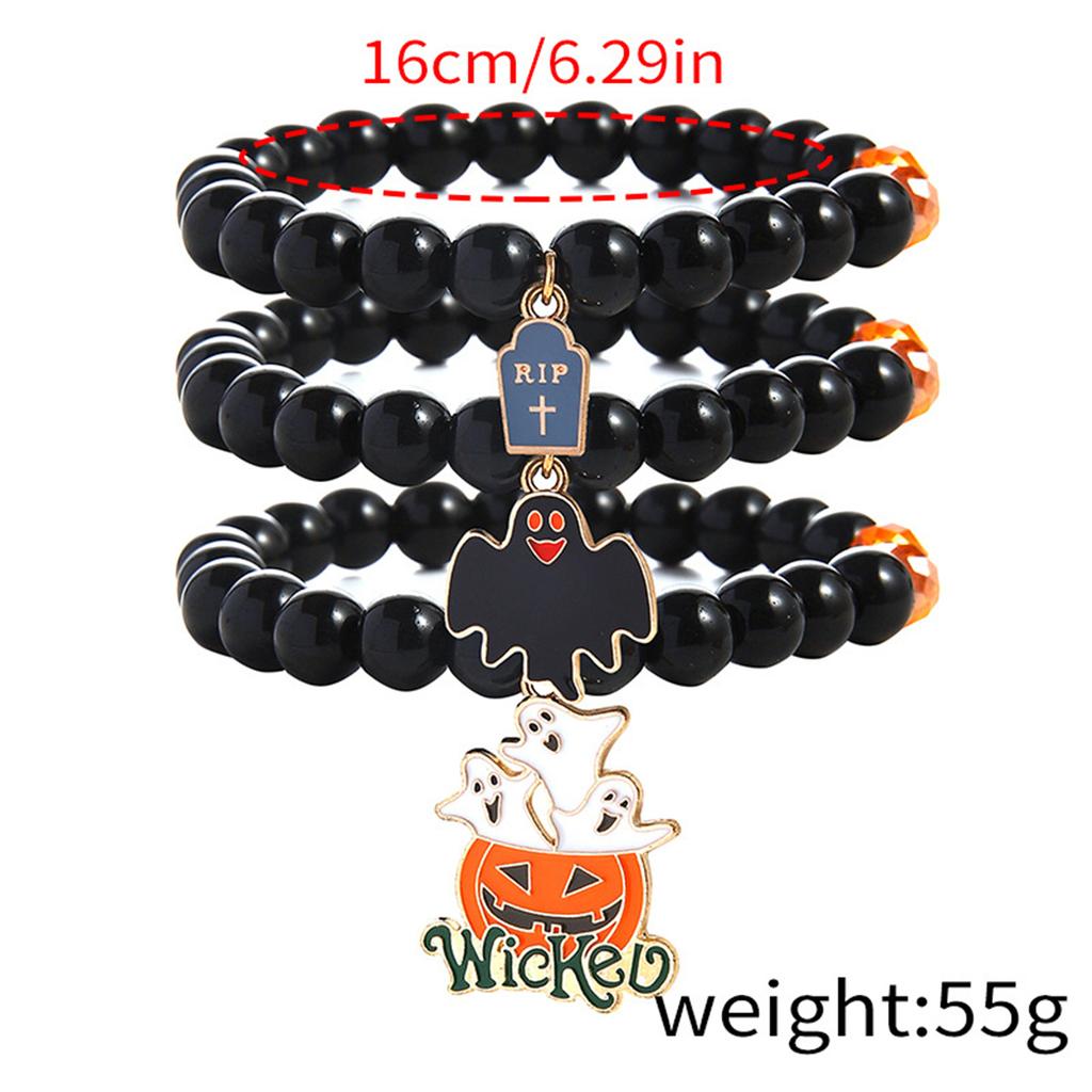 Funny Halloween Witch Hat Pumpkin Black Cat Ghost Cobweb Bracelets For Women Men Vintage Spider Crystal Beads Bracelet Jewelry