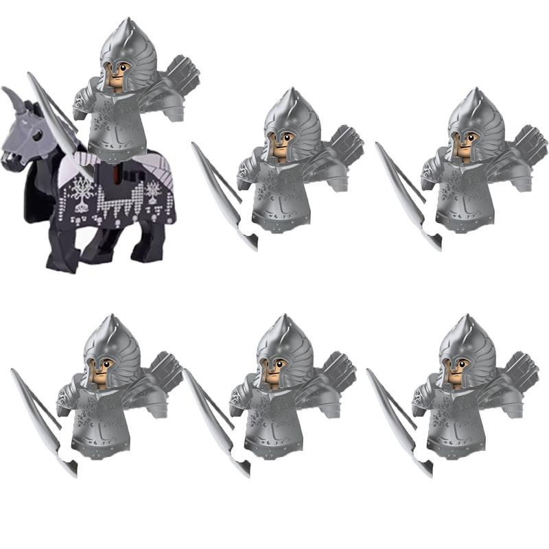 MOC Středověké Vojenské Stavební Kostky Elfský Bojovník Ork Rohan Gondor Rytíř Sada Postav Zvířecí Armáda Zbraň Luk Kuše Hračka