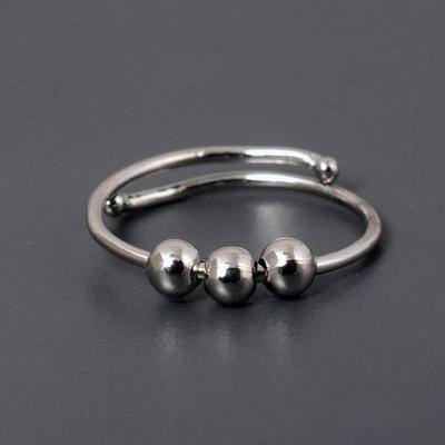Adjustable Silver Wrap Fidget Ring | Minimalist Open Band with Three Moving Balls | Simple Anxiety Relief Jewelry Gift