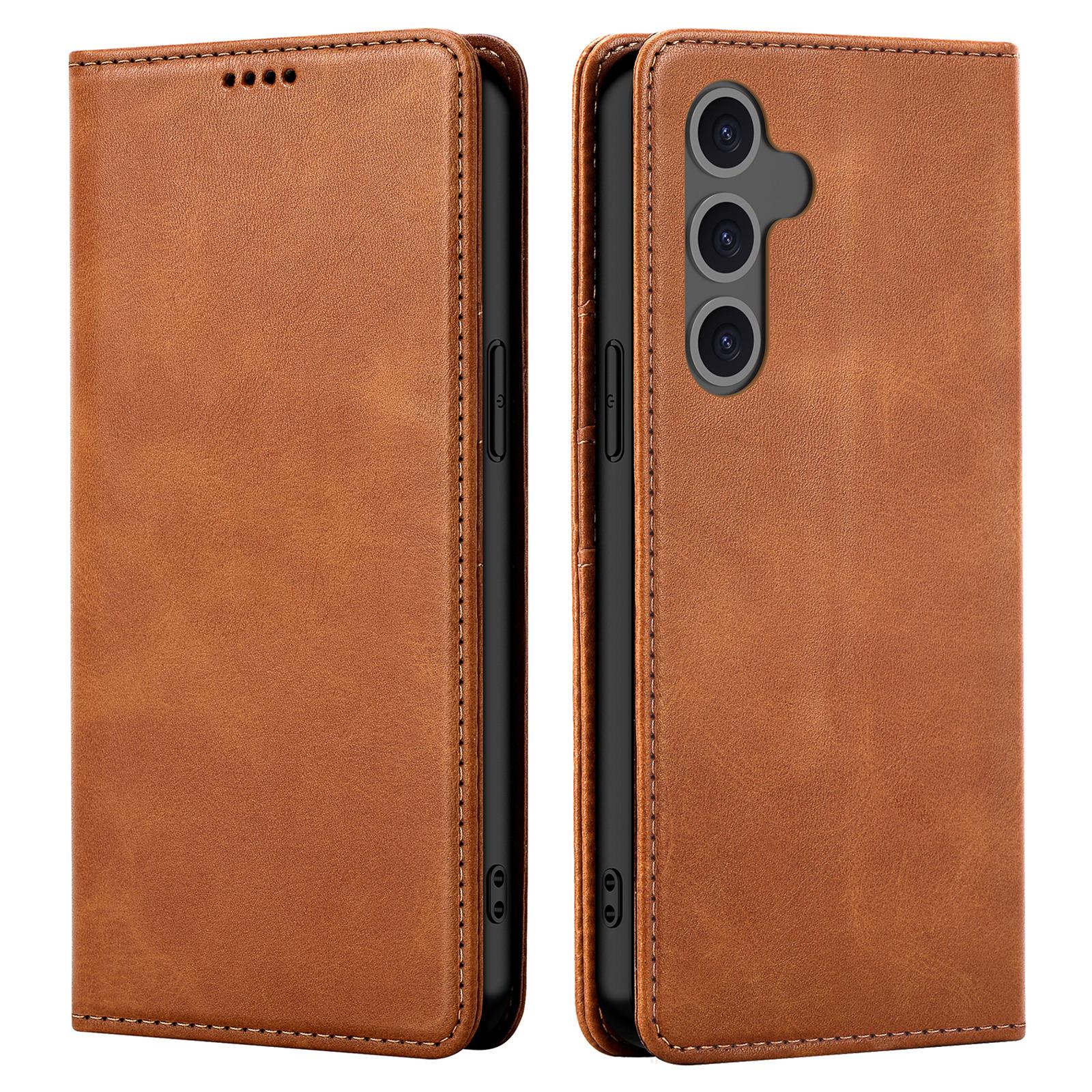 

For Samsung Galaxy S24 FE Case Leather RFID Blocking Wallet Phone Cover Brown