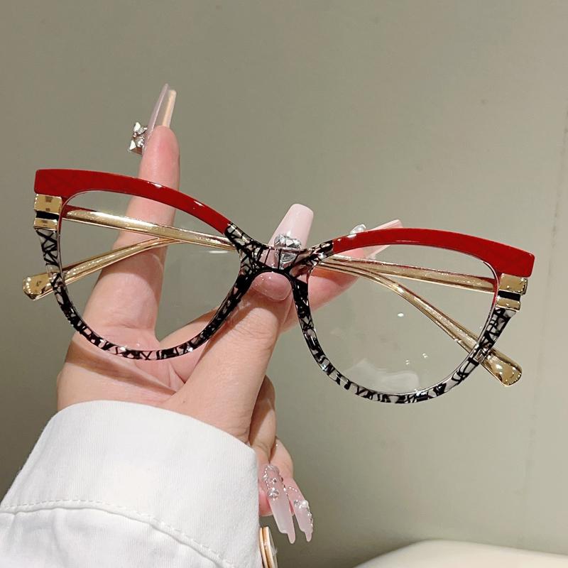 

Cat Eye Glasses Women Fashion Patchwork Rim Optical Frames Trendy Vintage Brand Design Blue Light Blocking Eyewear transparent lenses
