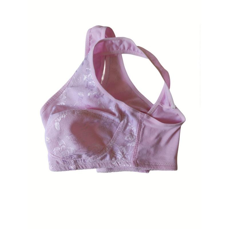 Conjunto de sutiã elegante plus size, sutiã feminino plus size com estampa floral e botões na frente, sem fio, cobertura total, conjunto de duas peças para o dia a dia