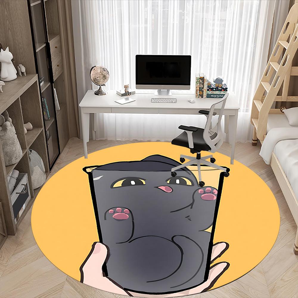1pc Cat Cup Picture Office Round Area Rug, Indoor Mat Suitable ForOffice, Under Office Chairs Bedroom Living Room Home Decor, Room Deco,  n49