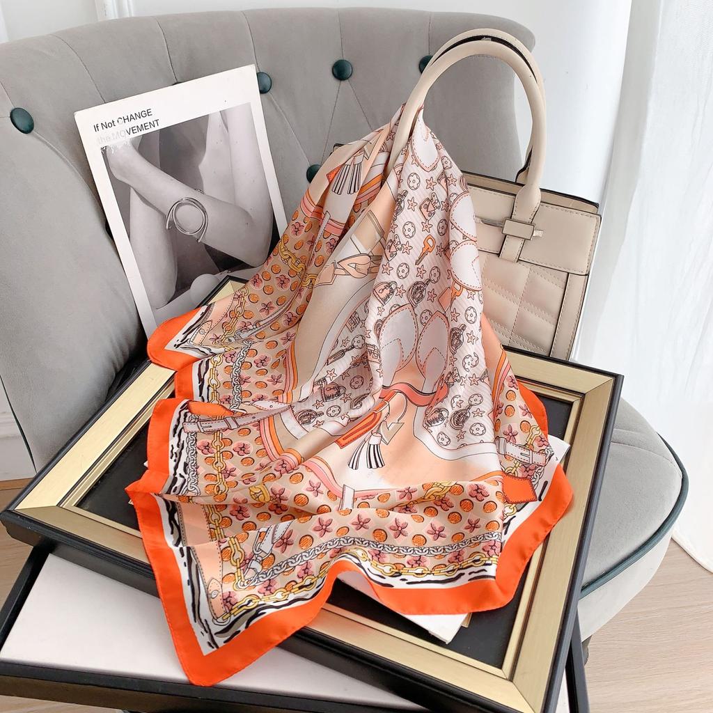 New simulated silk small square scarf summer fashion versatile sunshade headscarf decorative chain printed silk scarf