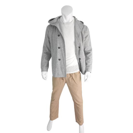 Men Windbreaker Coat Hooded Long Sleeve Solid Color Double-Breasted Jacket with Pockets Autumn Winter Outerwear