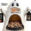 Holiday Garden Pendant Halloween Ghost Bird Feeder, Outdoor Hanging Big Mouth Wild Feeding Decor Station, Spooky Resin Statue for Outside Backyard