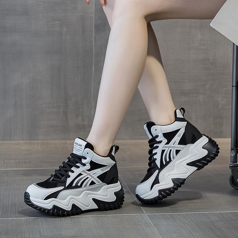790 inner height increase 7 leather little white shoes for women's autumn and winter new versatile thick-soled pine