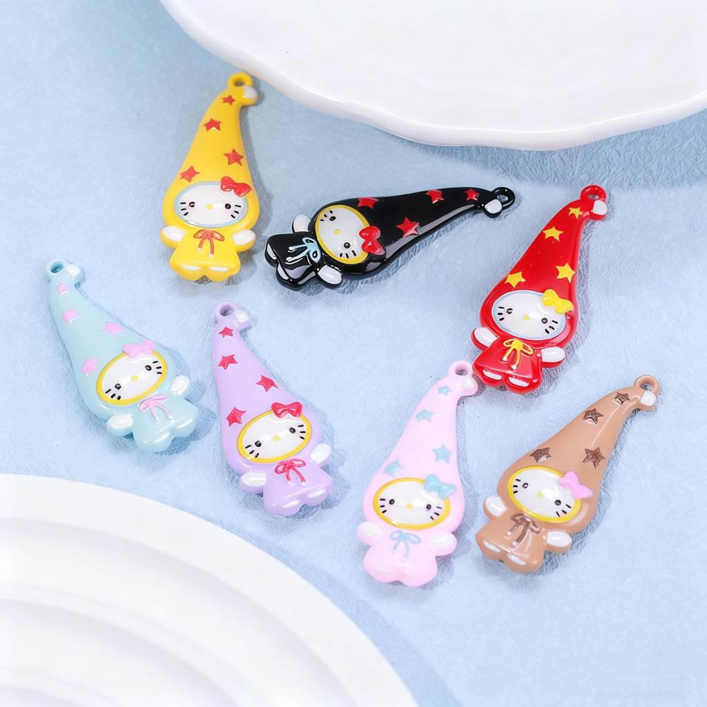 7/35PCS Zinc Alloy Painted Cute Witch Cat Pendant DIY Phone Chain Keychain Necklace Accessories Hanging Decor