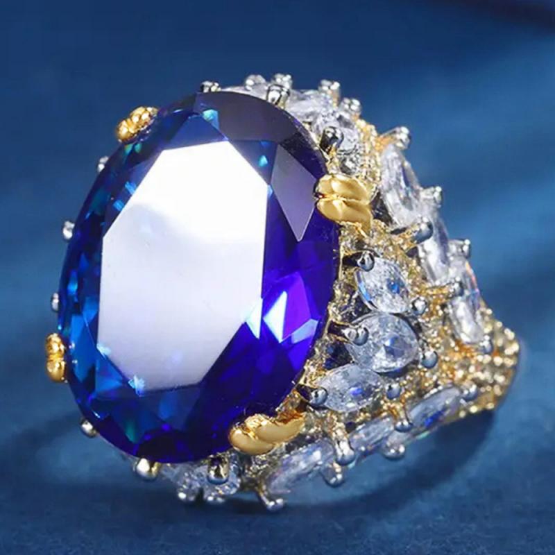 

Huitan Gorgeous Big Oval Blue Cubic Zirconia Women Rings Two Tone Plated Luxury Wedding Band Accessories New Trendy Zircon 2026 6