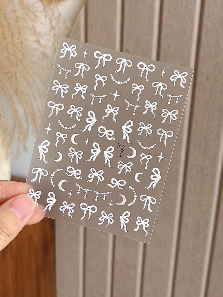 Embossed Bow & Star Moon Nail Stickers - Hot Stamping Decals for Nail Art Decoration