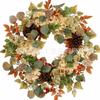 Harvest Wreath With Pumpkins Berries Vine Circle Halloween Thanksgiving Door Decor