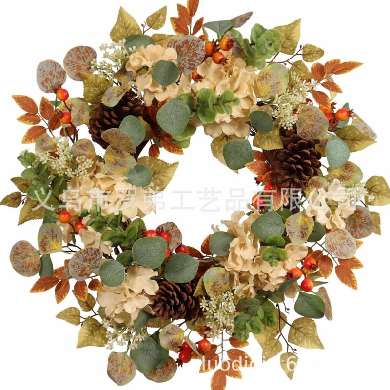 Harvest Wreath With Pumpkins Berries Vine Circle Halloween Thanksgiving Door Decor