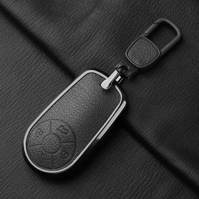 Aluminum Alloy Goatskin Car Key Case Cover For Greatwall Ora R1 R2 Good Cat Gt Lightning Cat Ballet Cat White Cat Iq Keychain