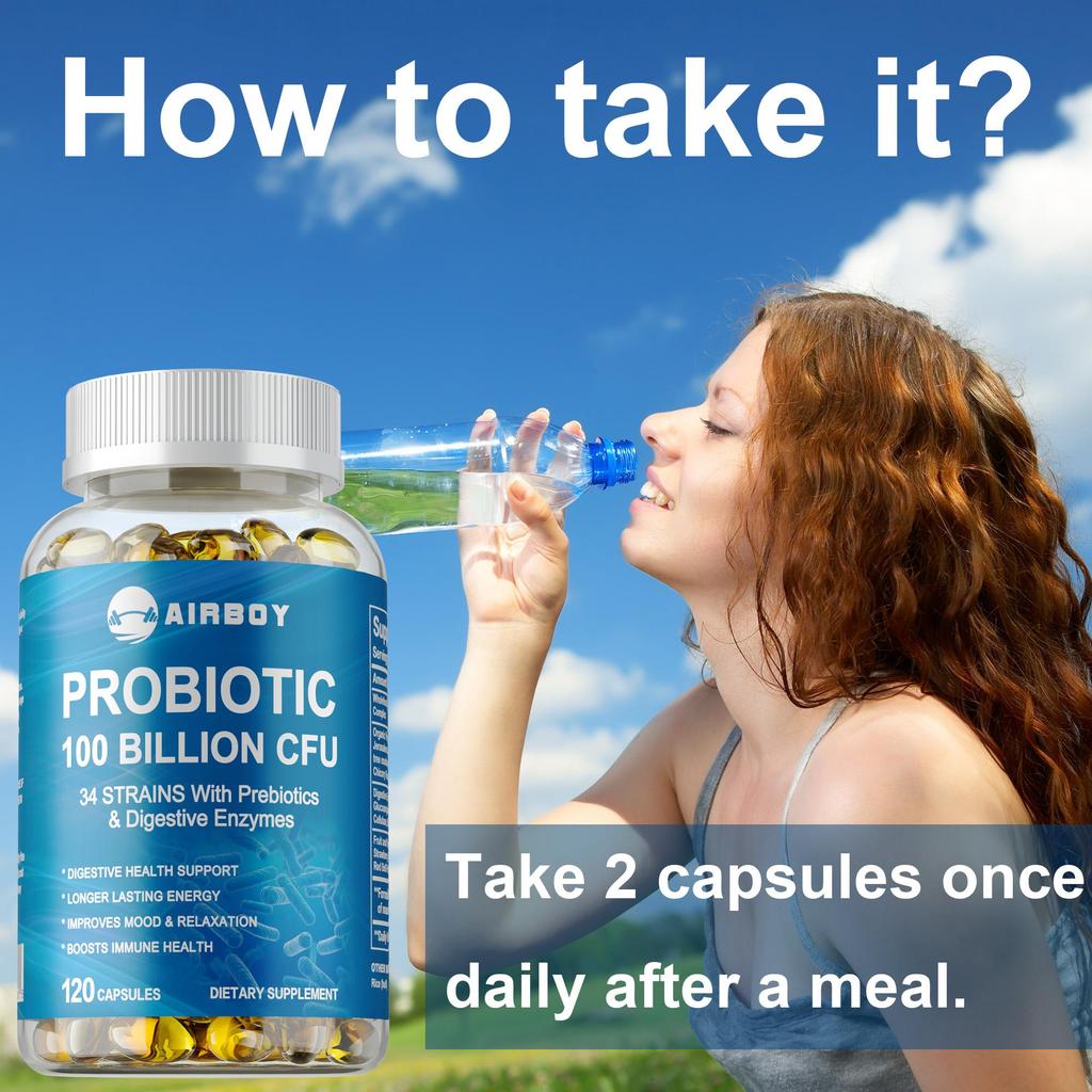 120pcs Prebiotic 100 Billion CFU - Digestive Enzyme-Gas & Bloating Relief,Immune