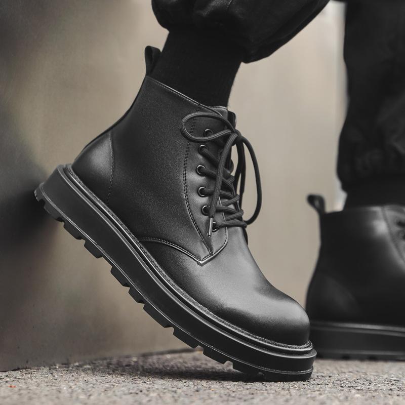 

New men s Martin boots high-top thick-soled heightening British versatile casual autumn and winter velvet tooling boots 22726-J 38 чёрный