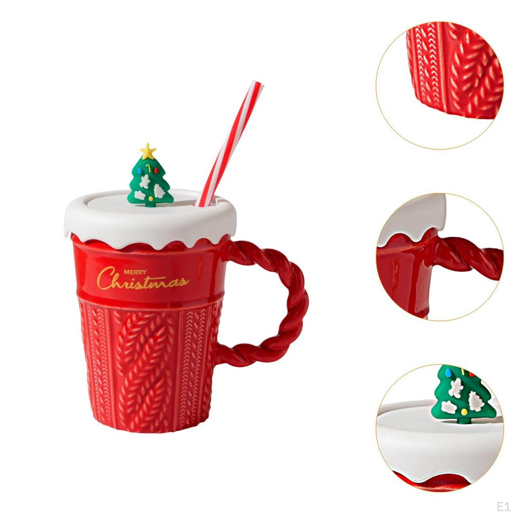 Christmas Ceramic Mug Creative Breakfast Water Cup Beverage Drinking Red