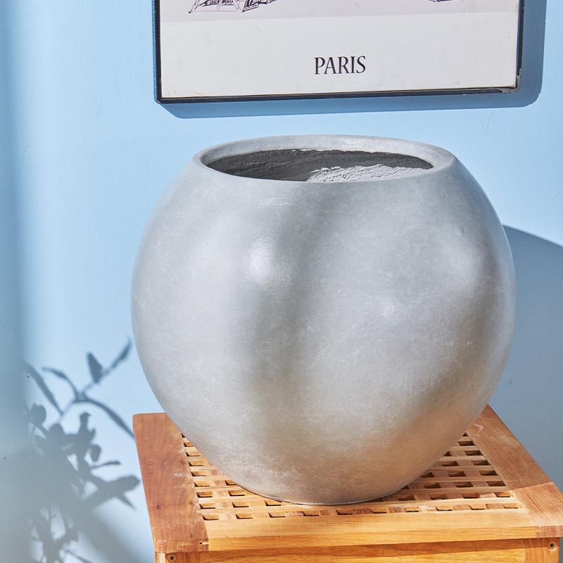 Spherical Cement Flower Pot for Ficus, Orchids, and Green Plants - Ideal for Home, Living Room, Balcony, or Outdoor Use.