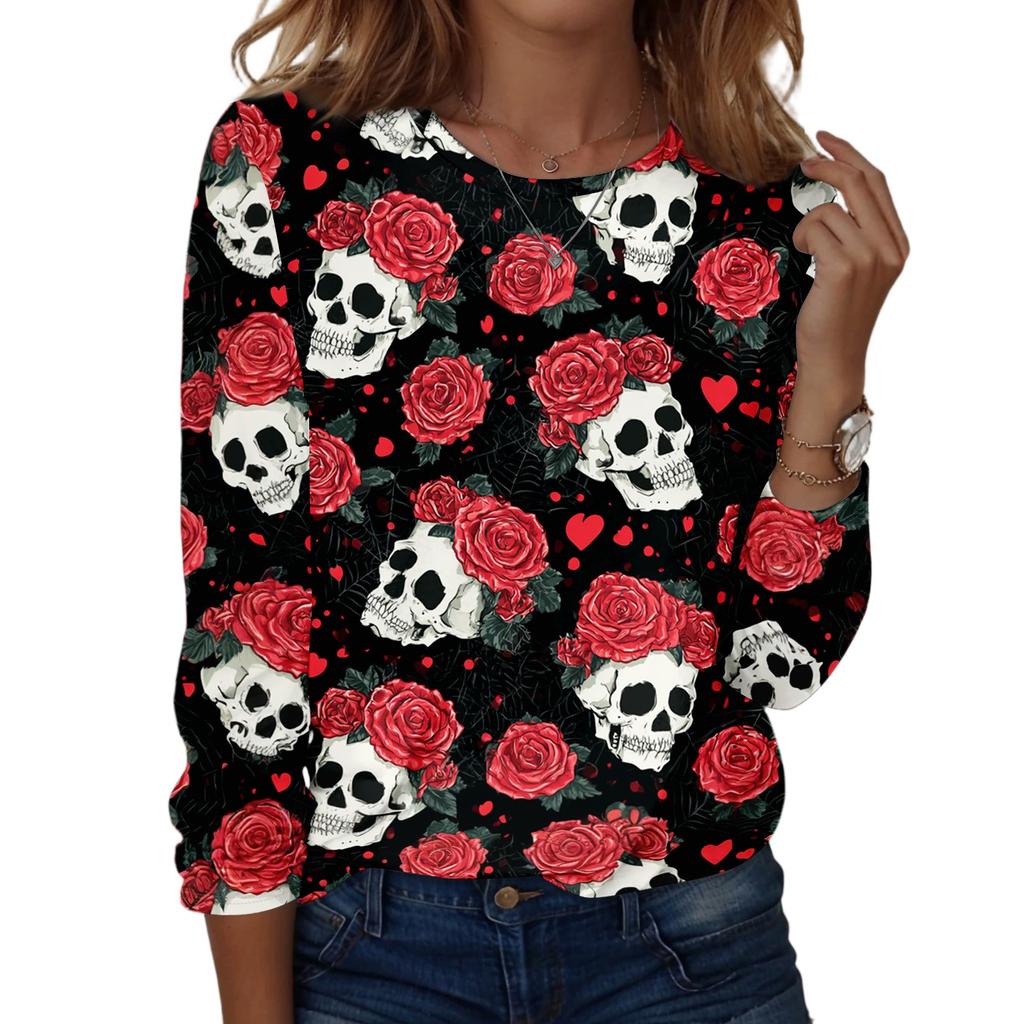 Women's Long Sleeve Casual Print T-Shirt Round Neck Tee for Daily Wear