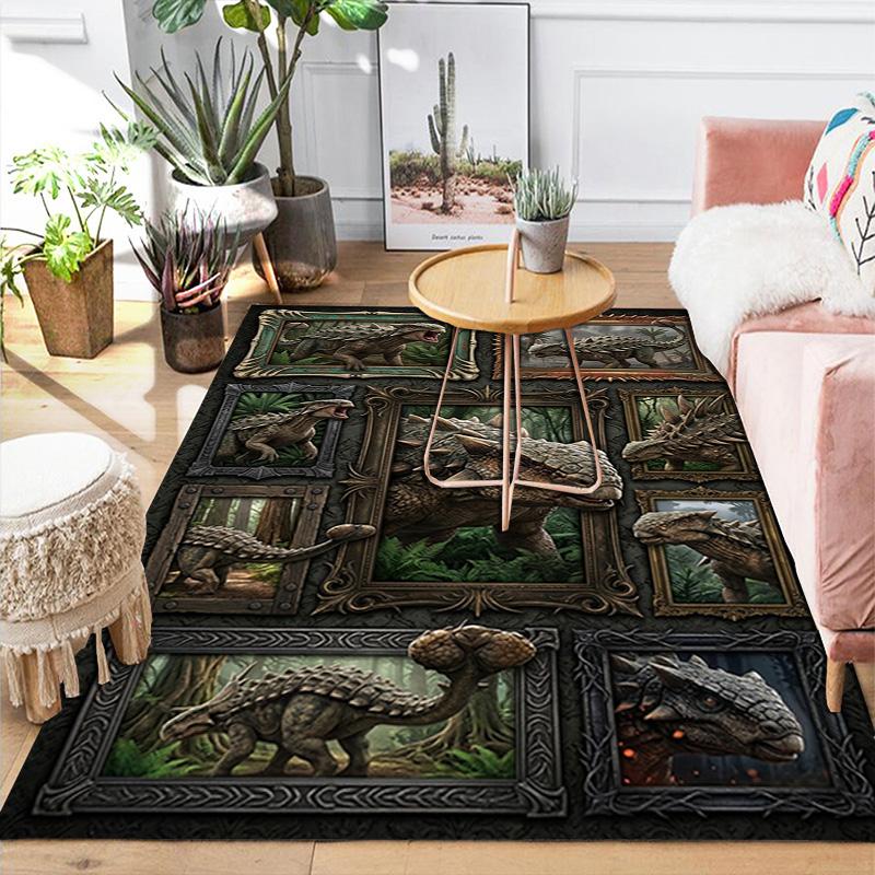 Prehistoric Dinosaurs Pattern Rug Floor Mat for Living Room or Bedroom Soft and Comfortable Carpet a Gift for Birthday and Holiday.