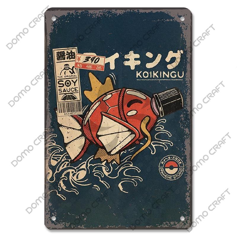 Retro Japanese Cartoon Comics Poster Metal Plate Takoyaki Noodles Fish Metal Sign Dining Room Club Wall Decor
