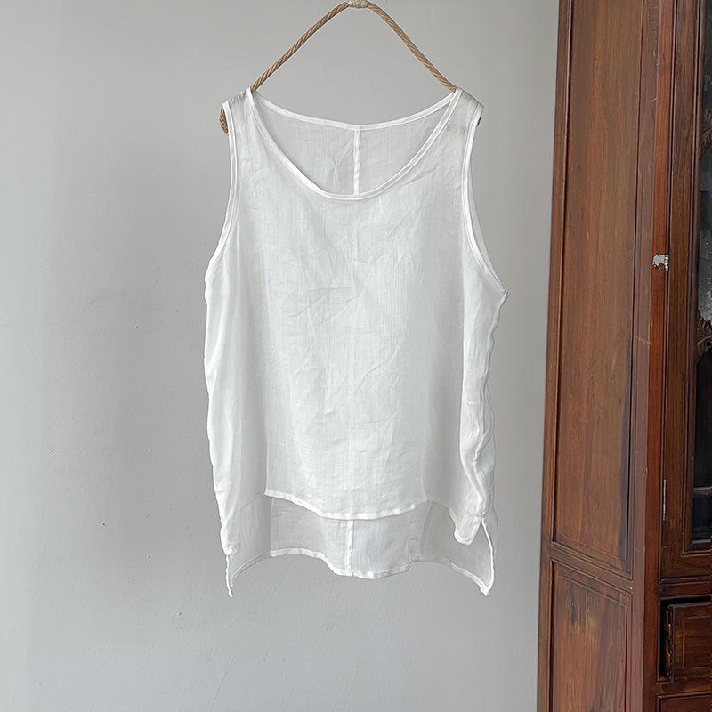 Xiangjia Ling Plus-Size Women's Multi-Color Cotton Linen Sleeveless Vest