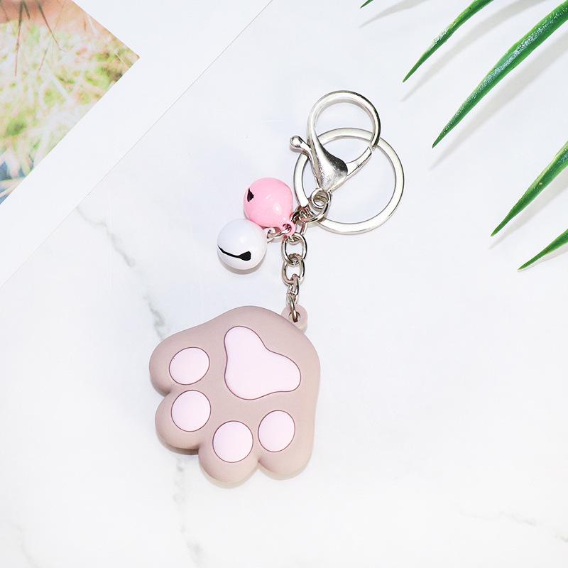 Creative 3D Cute Soft Rubber Cat Paw Keychain with Bell - Car Pendant Ring 