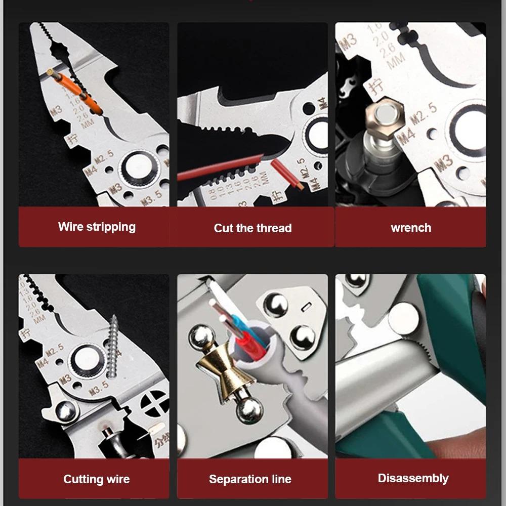Multifunctional Foldable Wire Stripper Crimper Cable Cutter Pliers Electrician Cable Cutting Wiring Pulling Stripping Tools