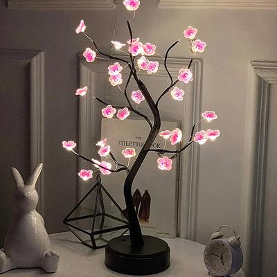 Table Tree Night Light USB Battery Powered Touch Switch Artificial Bonsai Cherry Blossom Desktop Tree LED Lamp Light Decoration