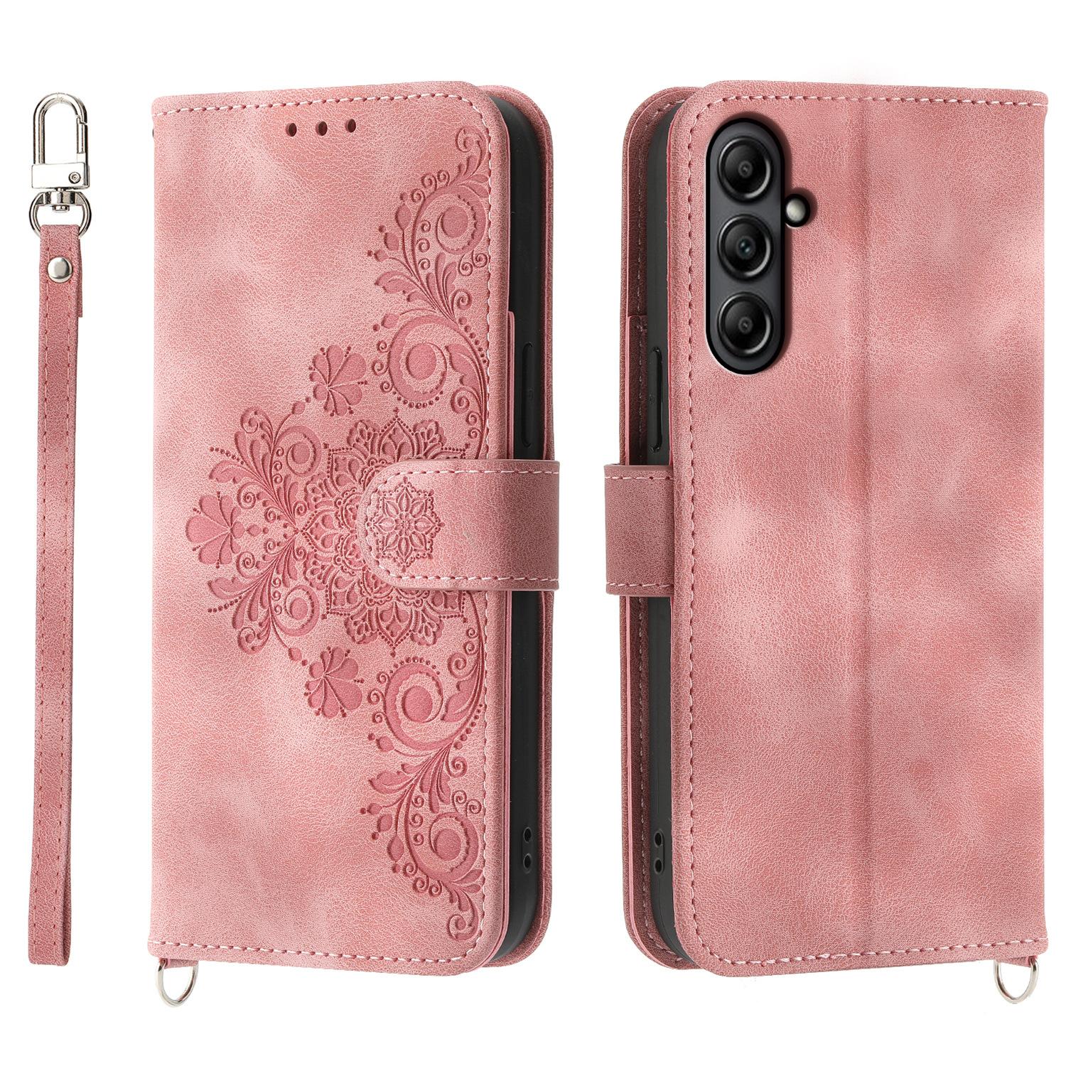 

For Samsung Galaxy A25 5G (Global) (161.0 x 76.5 x 8.3mm) Leather Case Stand Wallet with Strap Pink