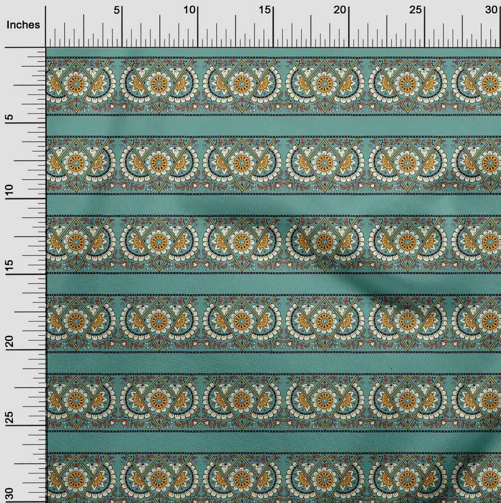 oneOone Cotton Flex Fabric Geometric|Leaves & Floral Block Printed Fabric 1 Yard 40 Inch