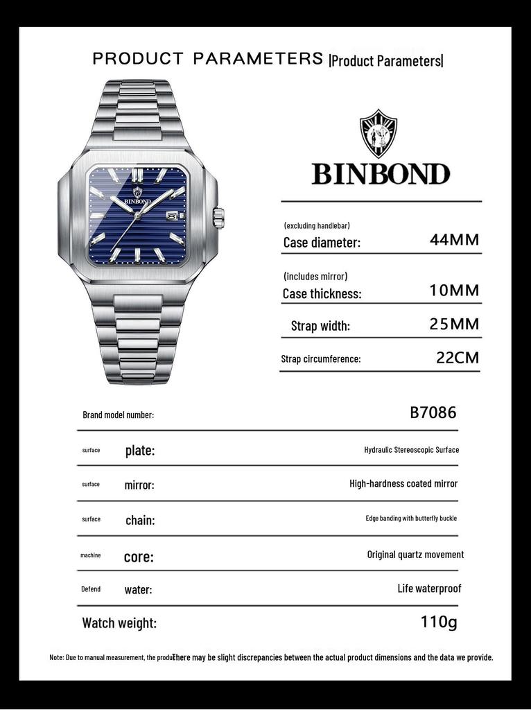 Binbang Men's Large Dial Tritium Sport Watch - High-End Trendy Model