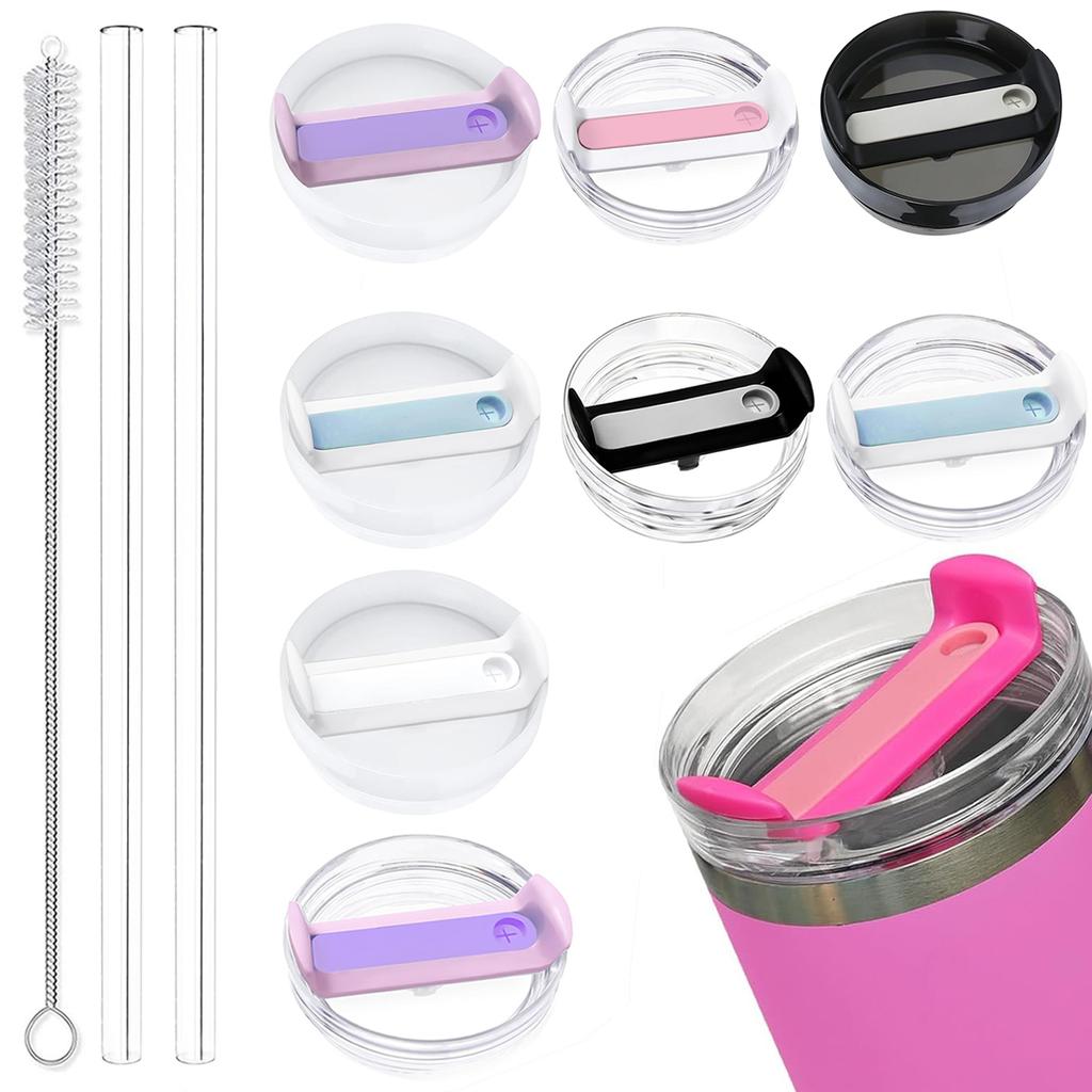 40oz Tumbler Lid Replacement Fit for Stanley Cup, 2 Pack Replacement Tumbler Lids , with 2 Straws and 1 Cleaning Brush