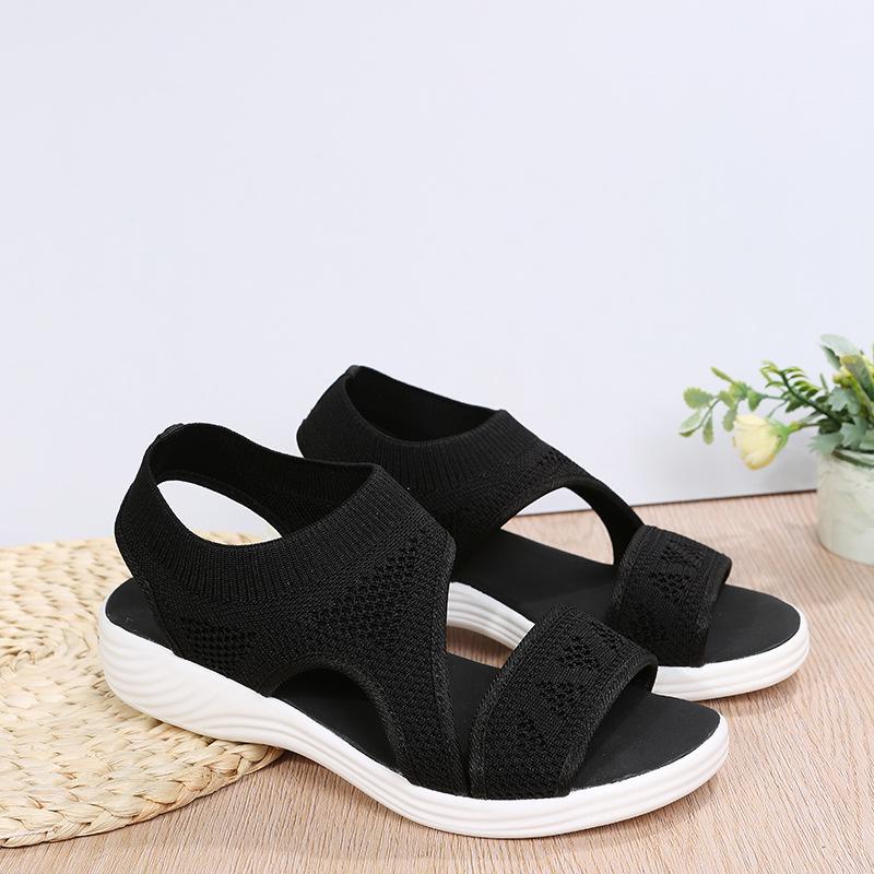 Plus Size Women's Knit Sport Sandals with Thick, Soft Soles - European & American Style, Comfortable Outdoor Footwear
