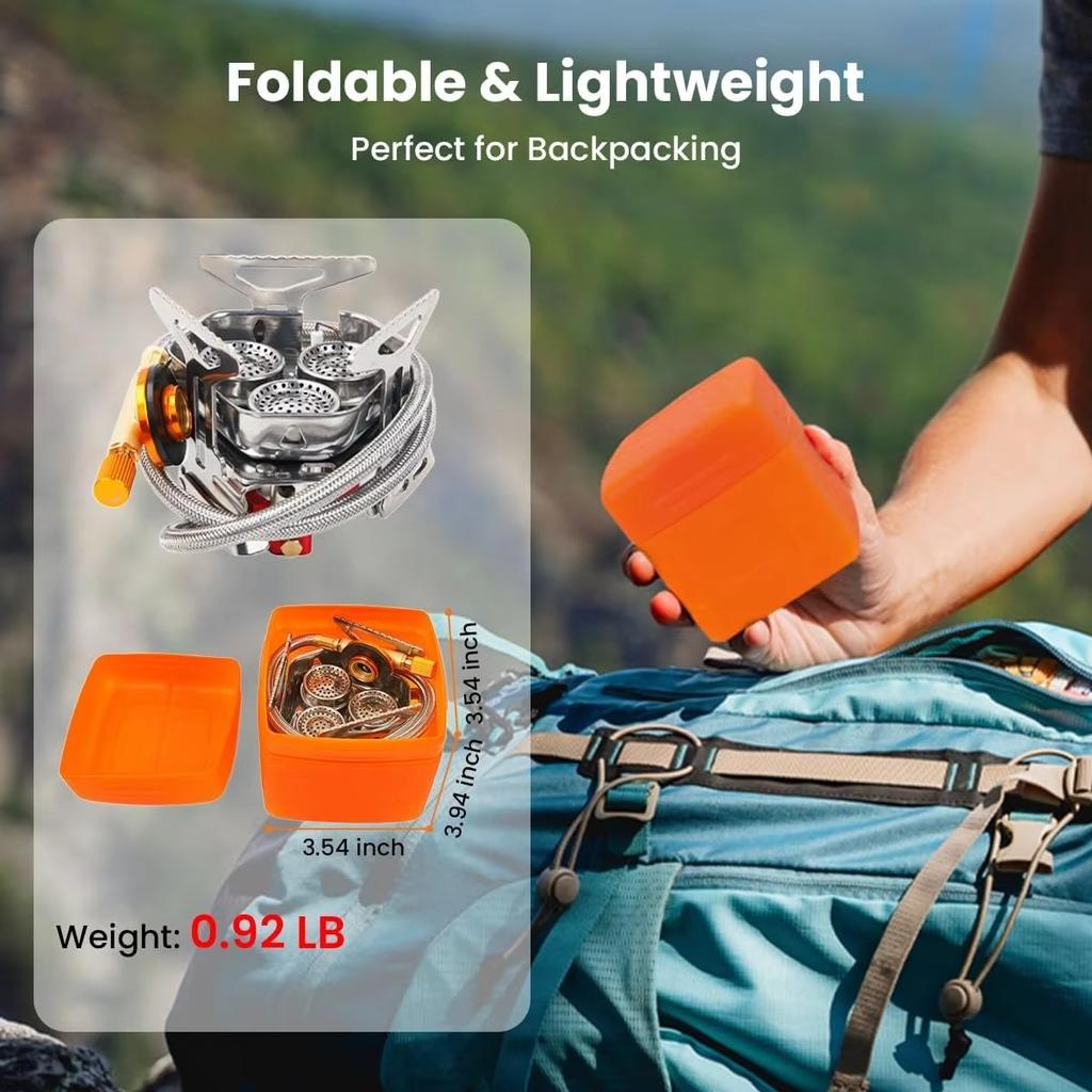 5800w Portable Gas Stove With Piezoelectric Ignition & Fuel Tank Adapter Outdoor Camping Backpacking Burner Cooker