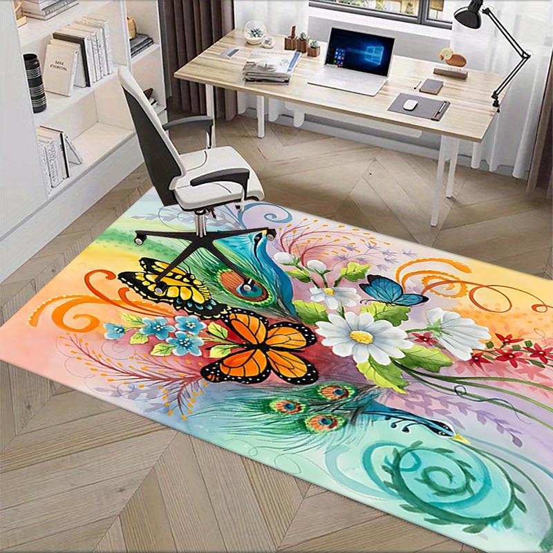 Colorful Butterfly and Flower Chair Mat Office Carpet, Oversized Rug for Home Decor, Suitable for Bedroom, Living Room, Various Rooms