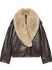 Women's Old Money Style Faux Fur Collar Faux Leather Jacket