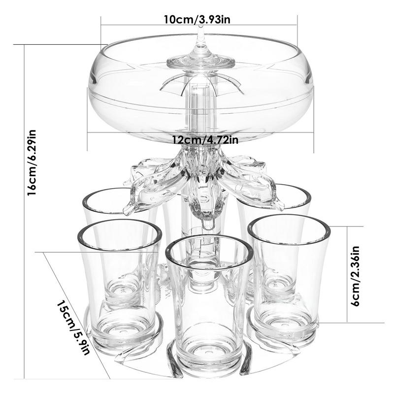 Party Drink Shot Dispenser with 6 Shot Glasses Set Acrylic Holder Drinking Game Tool Family Gathering Bar Wine Glass Set